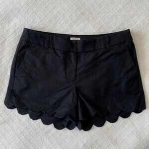 J. Crew Linen Cotton Scalloped Hem Shorts Mid-Rise Black Women's 6 Resort Preppy